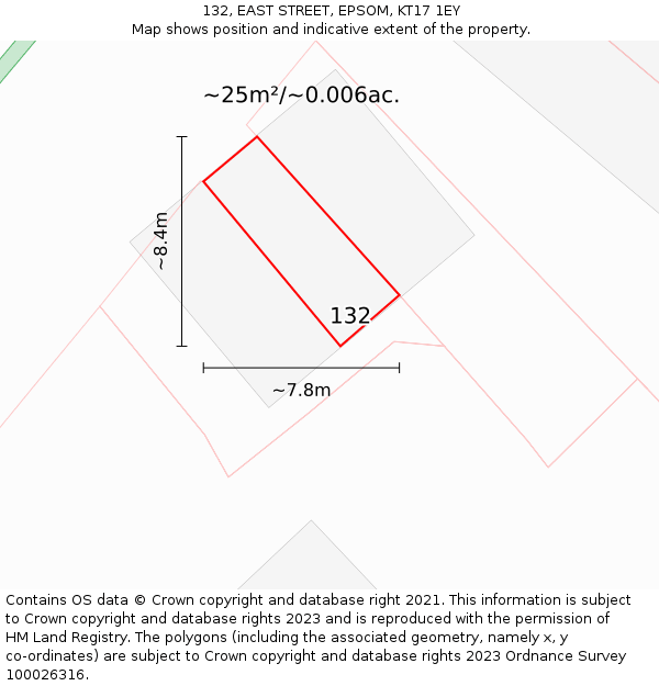 132, EAST STREET, EPSOM, KT17 1EY: Plot and title map