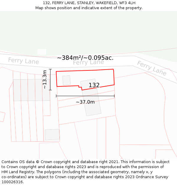 132, FERRY LANE, STANLEY, WAKEFIELD, WF3 4LH: Plot and title map