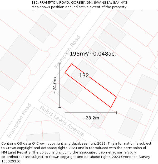 132, FRAMPTON ROAD, GORSEINON, SWANSEA, SA4 4YG: Plot and title map