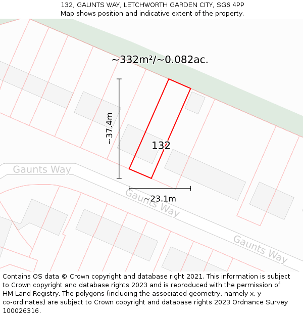 132, GAUNTS WAY, LETCHWORTH GARDEN CITY, SG6 4PP: Plot and title map