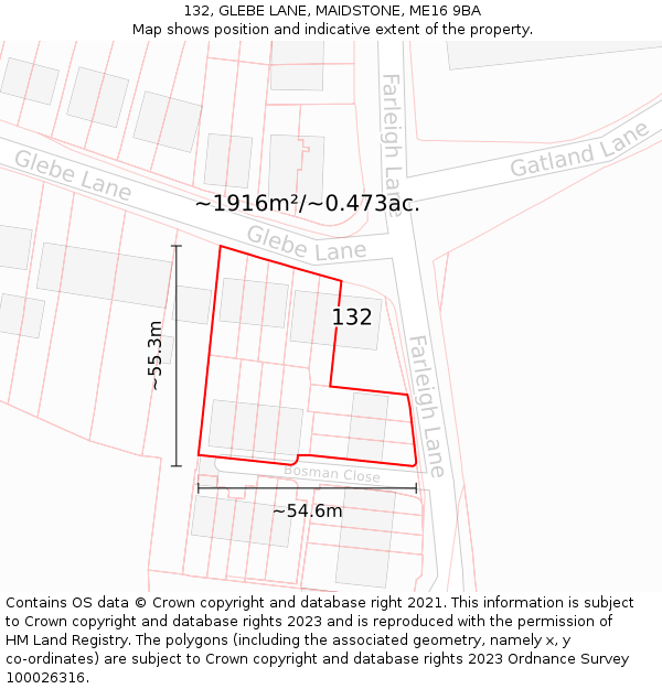 132, GLEBE LANE, MAIDSTONE, ME16 9BA: Plot and title map