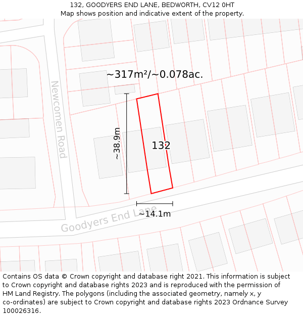 132, GOODYERS END LANE, BEDWORTH, CV12 0HT: Plot and title map