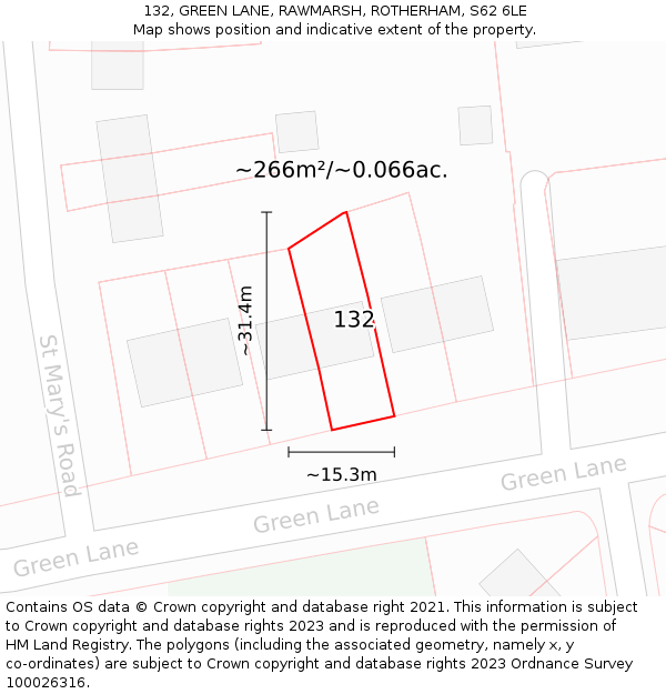 132, GREEN LANE, RAWMARSH, ROTHERHAM, S62 6LE: Plot and title map