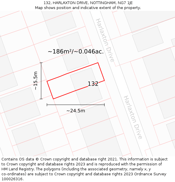 132, HARLAXTON DRIVE, NOTTINGHAM, NG7 1JE: Plot and title map