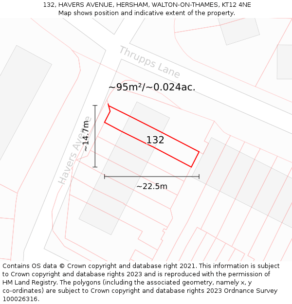 132, HAVERS AVENUE, HERSHAM, WALTON-ON-THAMES, KT12 4NE: Plot and title map