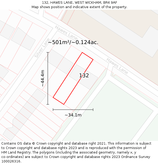 132, HAWES LANE, WEST WICKHAM, BR4 9AF: Plot and title map