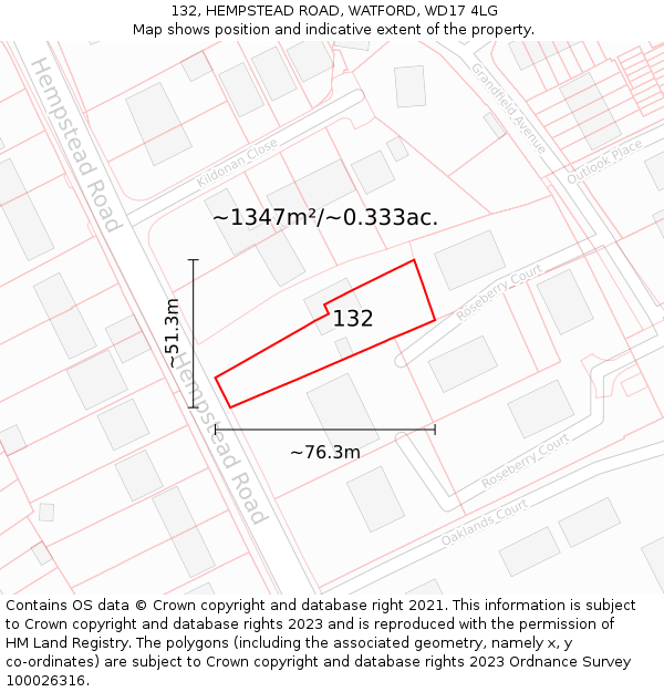 132, HEMPSTEAD ROAD, WATFORD, WD17 4LG: Plot and title map