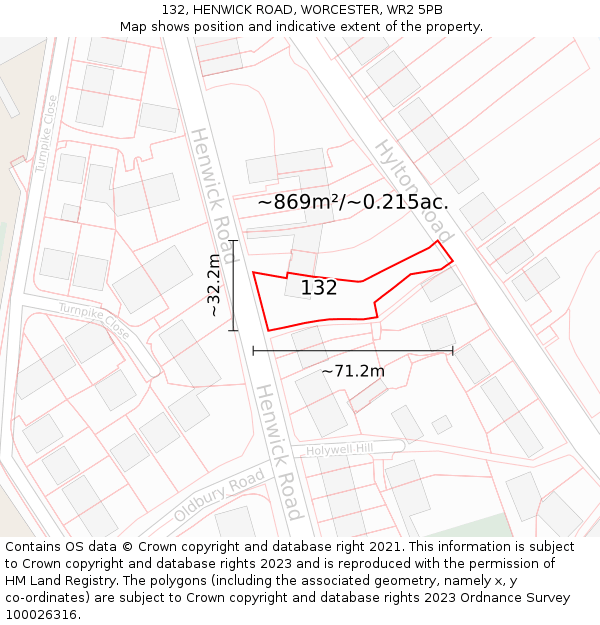 132, HENWICK ROAD, WORCESTER, WR2 5PB: Plot and title map