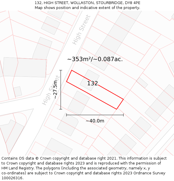132, HIGH STREET, WOLLASTON, STOURBRIDGE, DY8 4PE: Plot and title map