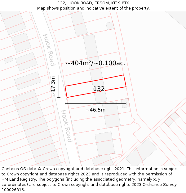 132, HOOK ROAD, EPSOM, KT19 8TX: Plot and title map