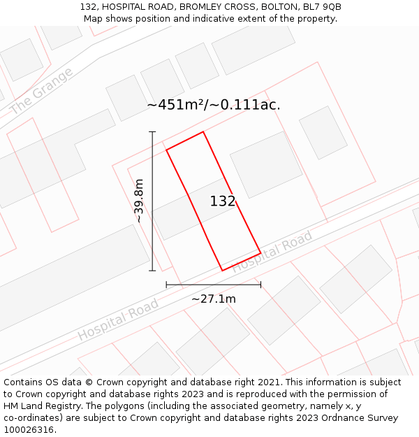 132, HOSPITAL ROAD, BROMLEY CROSS, BOLTON, BL7 9QB: Plot and title map