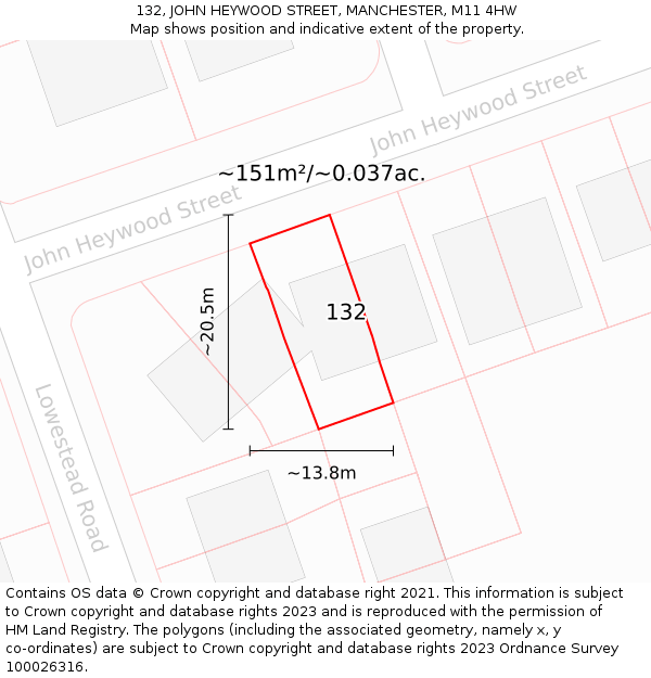 132, JOHN HEYWOOD STREET, MANCHESTER, M11 4HW: Plot and title map