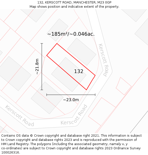 132, KERSCOTT ROAD, MANCHESTER, M23 0GP: Plot and title map