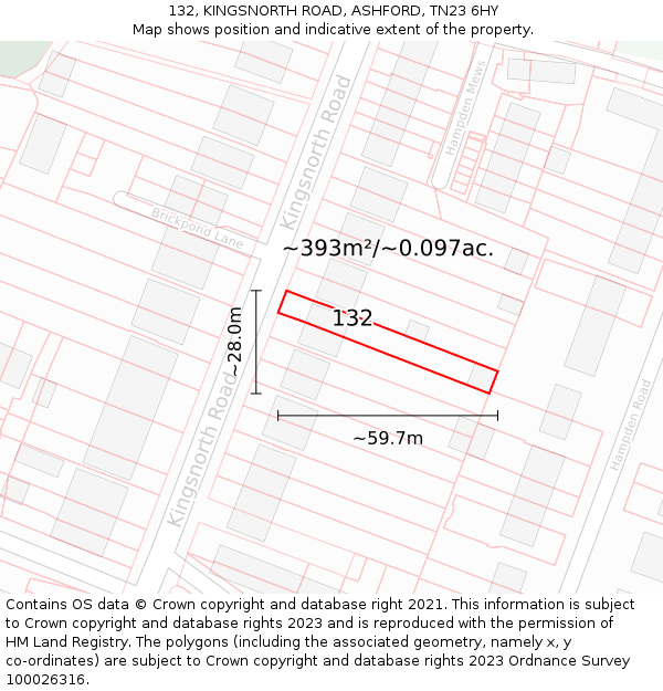 132, KINGSNORTH ROAD, ASHFORD, TN23 6HY: Plot and title map