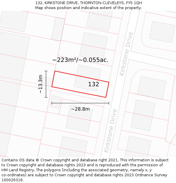 132, KIRKSTONE DRIVE, THORNTON-CLEVELEYS, FY5 1QH: Plot and title map