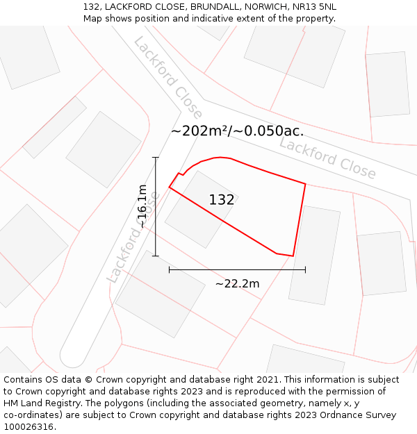 132, LACKFORD CLOSE, BRUNDALL, NORWICH, NR13 5NL: Plot and title map