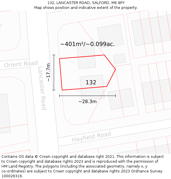 132, LANCASTER ROAD, SALFORD, M6 8PY: Plot and title map