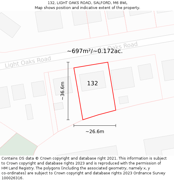 132, LIGHT OAKS ROAD, SALFORD, M6 8WL: Plot and title map