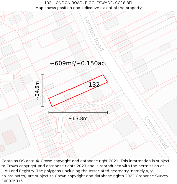 132, LONDON ROAD, BIGGLESWADE, SG18 8EL: Plot and title map