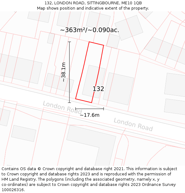 132, LONDON ROAD, SITTINGBOURNE, ME10 1QB: Plot and title map