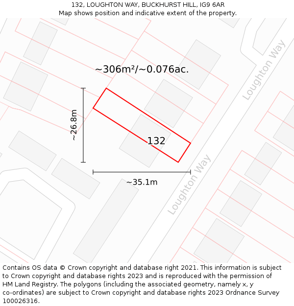 132, LOUGHTON WAY, BUCKHURST HILL, IG9 6AR: Plot and title map