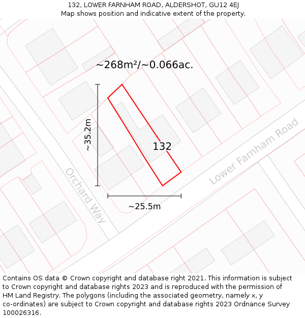 132, LOWER FARNHAM ROAD, ALDERSHOT, GU12 4EJ: Plot and title map