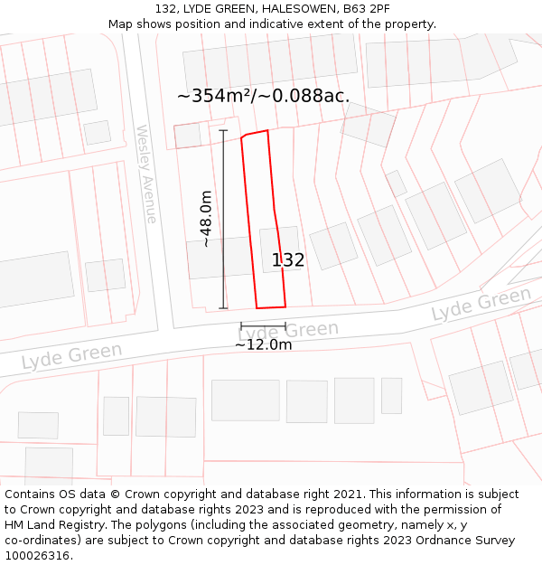132, LYDE GREEN, HALESOWEN, B63 2PF: Plot and title map