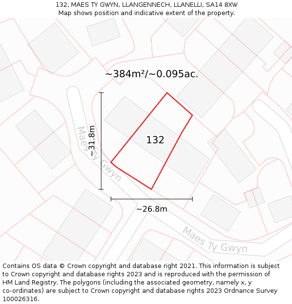 132, MAES TY GWYN, LLANGENNECH, LLANELLI, SA14 8XW: Plot and title map