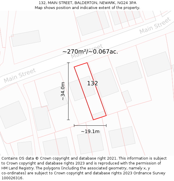 132, MAIN STREET, BALDERTON, NEWARK, NG24 3PA: Plot and title map