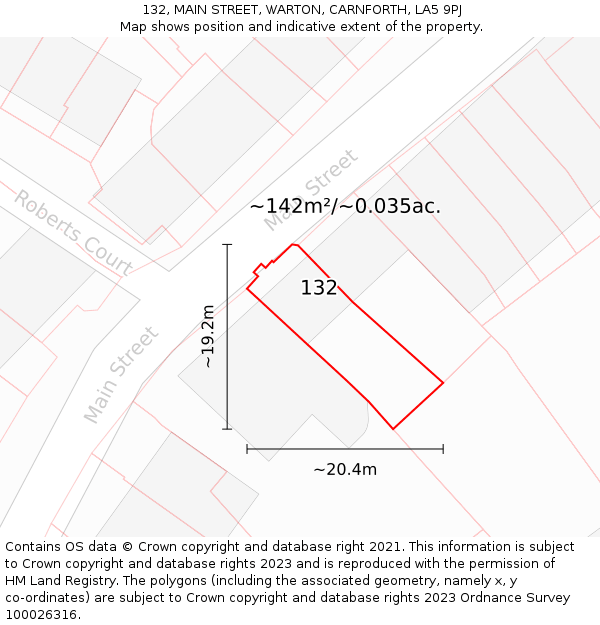 132, MAIN STREET, WARTON, CARNFORTH, LA5 9PJ: Plot and title map