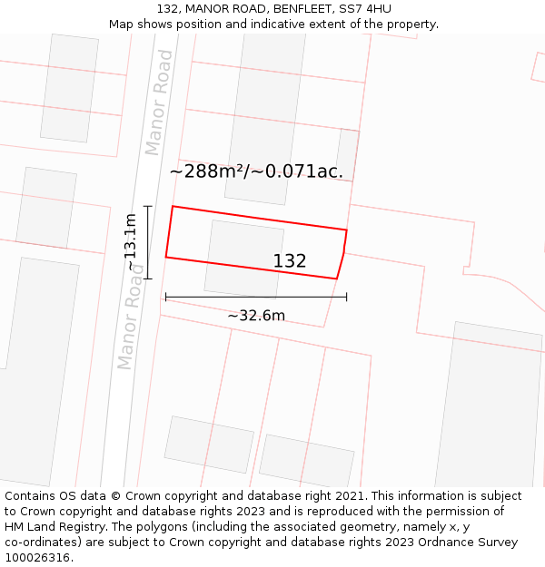 132, MANOR ROAD, BENFLEET, SS7 4HU: Plot and title map