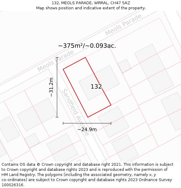 132, MEOLS PARADE, WIRRAL, CH47 5AZ: Plot and title map