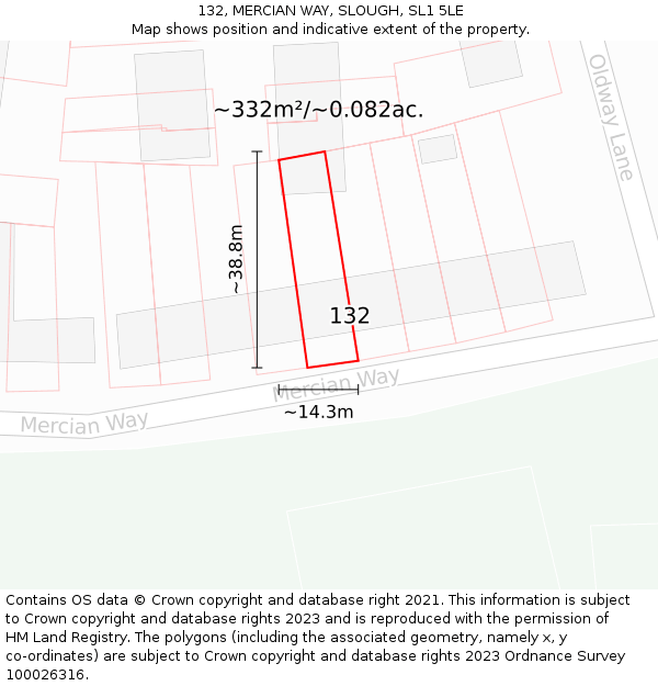 132, MERCIAN WAY, SLOUGH, SL1 5LE: Plot and title map