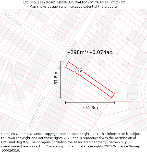 132, MOLESEY ROAD, HERSHAM, WALTON-ON-THAMES, KT12 4RD: Plot and title map