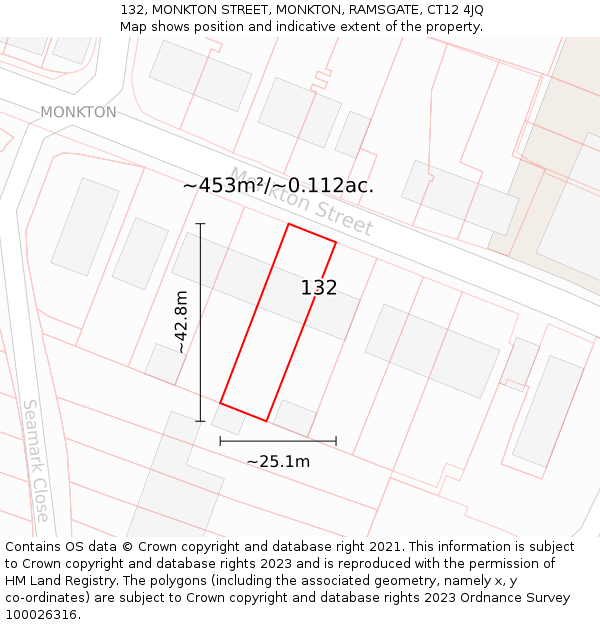 132, MONKTON STREET, MONKTON, RAMSGATE, CT12 4JQ: Plot and title map