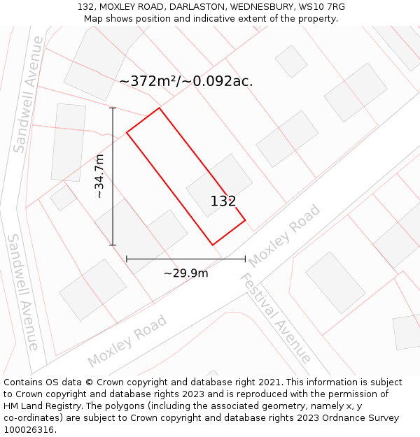 132, MOXLEY ROAD, DARLASTON, WEDNESBURY, WS10 7RG: Plot and title map
