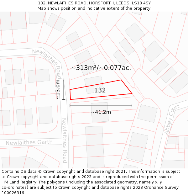 132, NEWLAITHES ROAD, HORSFORTH, LEEDS, LS18 4SY: Plot and title map