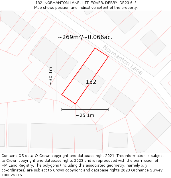 132, NORMANTON LANE, LITTLEOVER, DERBY, DE23 6LF: Plot and title map