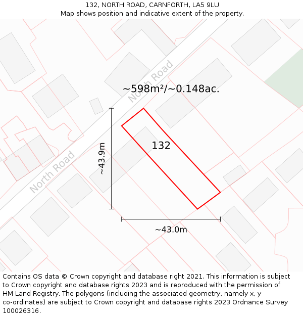 132, NORTH ROAD, CARNFORTH, LA5 9LU: Plot and title map