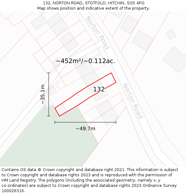 132, NORTON ROAD, STOTFOLD, HITCHIN, SG5 4PG: Plot and title map