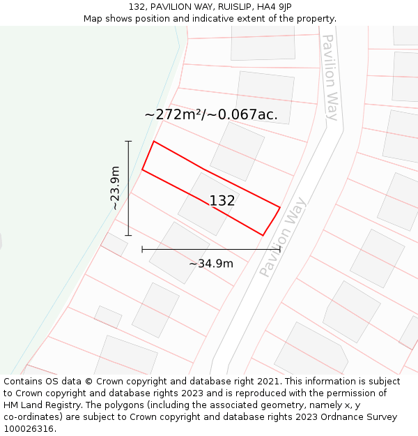 132, PAVILION WAY, RUISLIP, HA4 9JP: Plot and title map