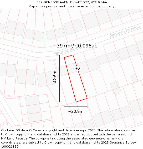 132, PENROSE AVENUE, WATFORD, WD19 5AA: Plot and title map