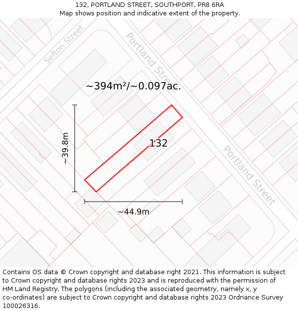 132, PORTLAND STREET, SOUTHPORT, PR8 6RA: Plot and title map