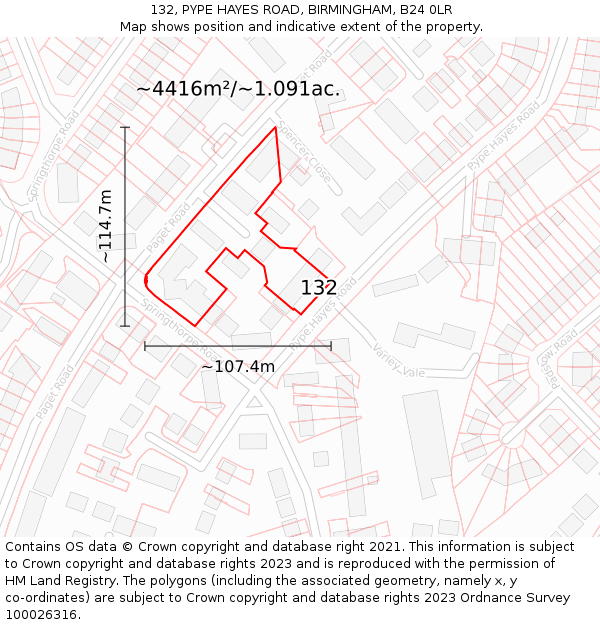 132, PYPE HAYES ROAD, BIRMINGHAM, B24 0LR: Plot and title map