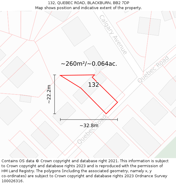 132, QUEBEC ROAD, BLACKBURN, BB2 7DP: Plot and title map