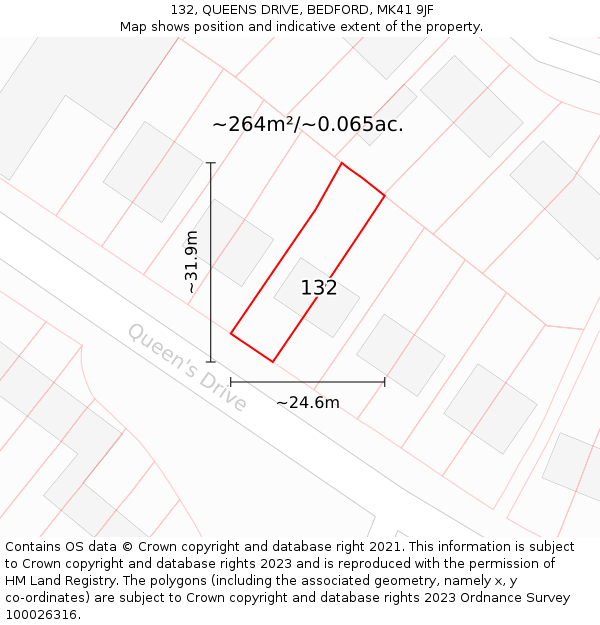 132, QUEENS DRIVE, BEDFORD, MK41 9JF: Plot and title map