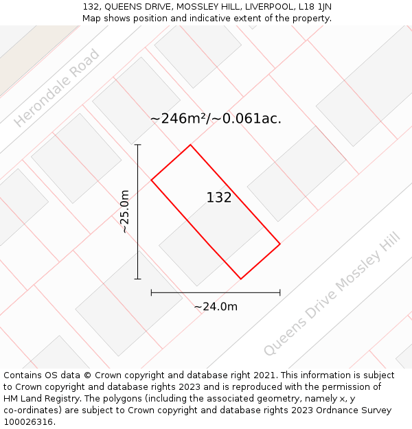 132, QUEENS DRIVE, MOSSLEY HILL, LIVERPOOL, L18 1JN: Plot and title map