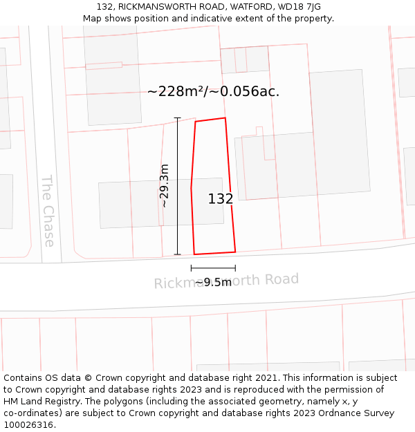 132, RICKMANSWORTH ROAD, WATFORD, WD18 7JG: Plot and title map