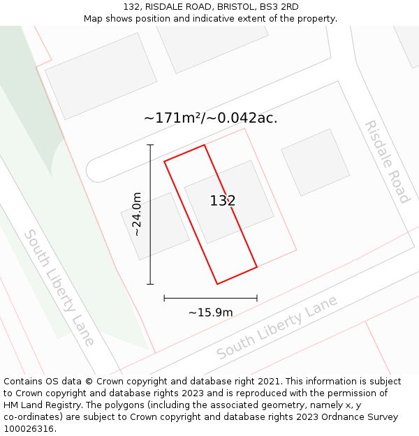 132, RISDALE ROAD, BRISTOL, BS3 2RD: Plot and title map