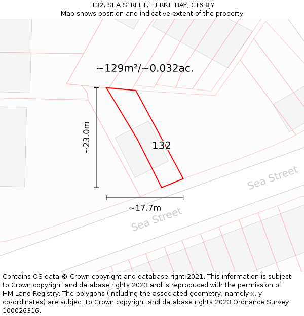 132, SEA STREET, HERNE BAY, CT6 8JY: Plot and title map